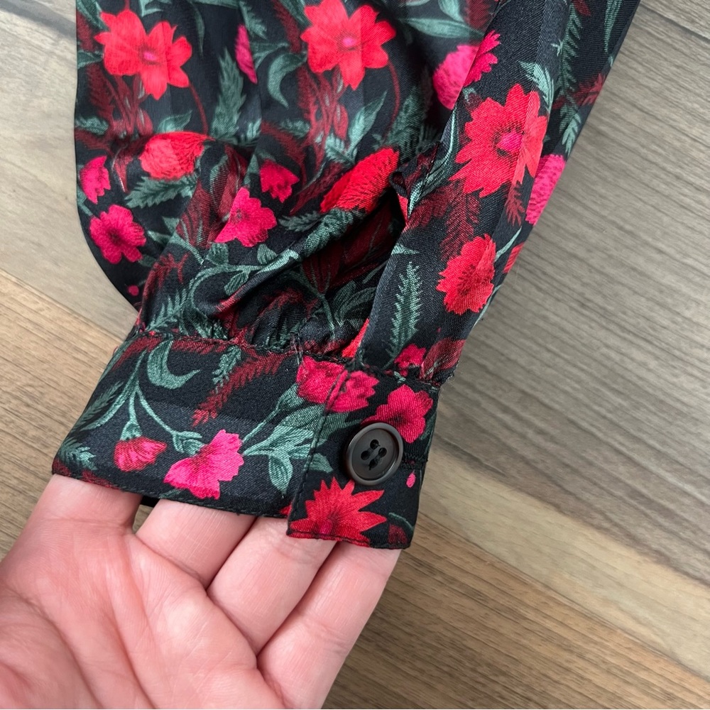 Vintage Dana Alexander Floral Button Down Long Sleeve Blouse Black Red Sz 14 - Picture 7 of 8